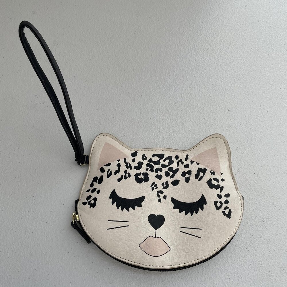 NEW Luv Betsey Coin Purse Womens One Size White Cat Face Leopard Wristlet